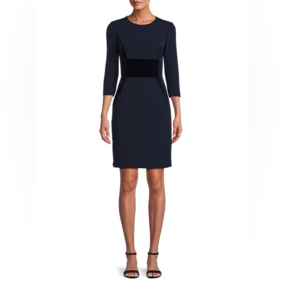 VINCE CAMUTO velvet trim dress in black - Picture 2 of 15